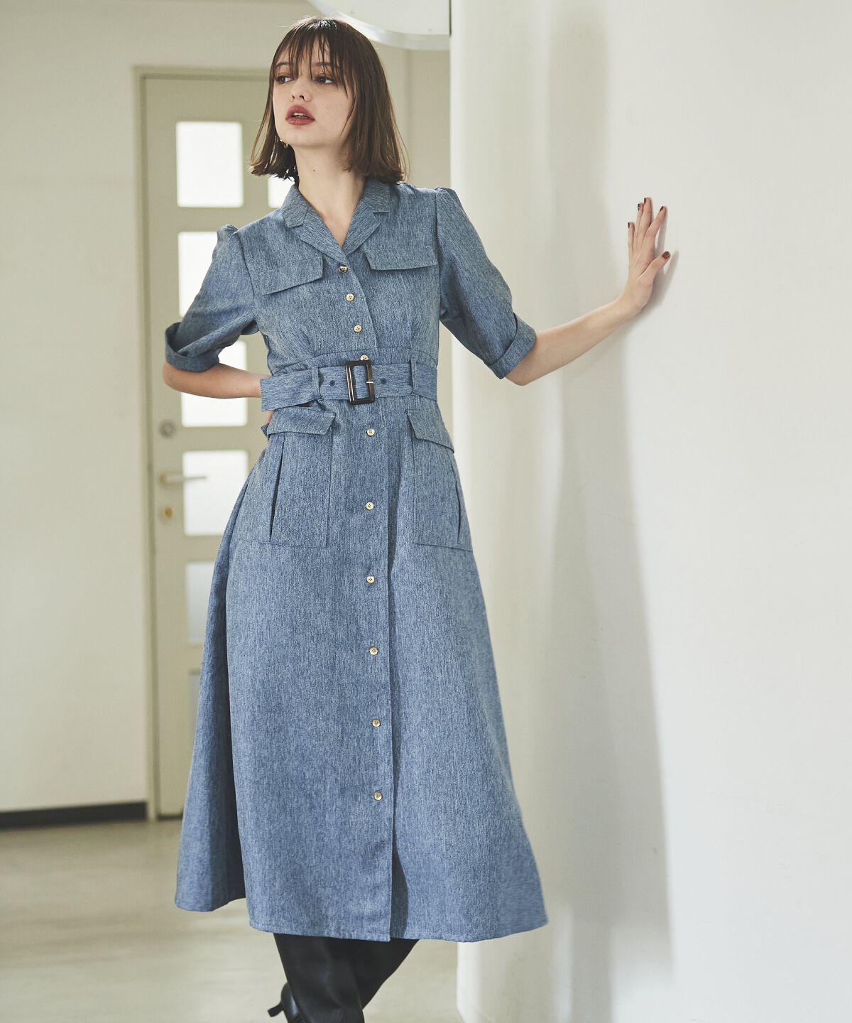 アンドクチュール「5分袖カーゴシャツワンピース」|ワンピース|