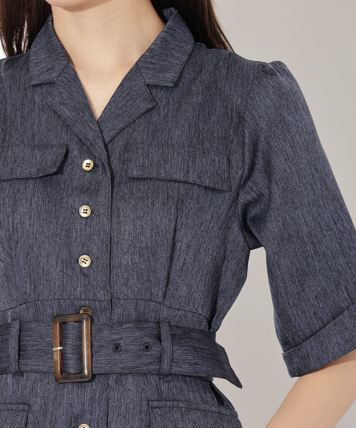 アンドクチュール「5分袖カーゴシャツワンピース」|ワンピース|