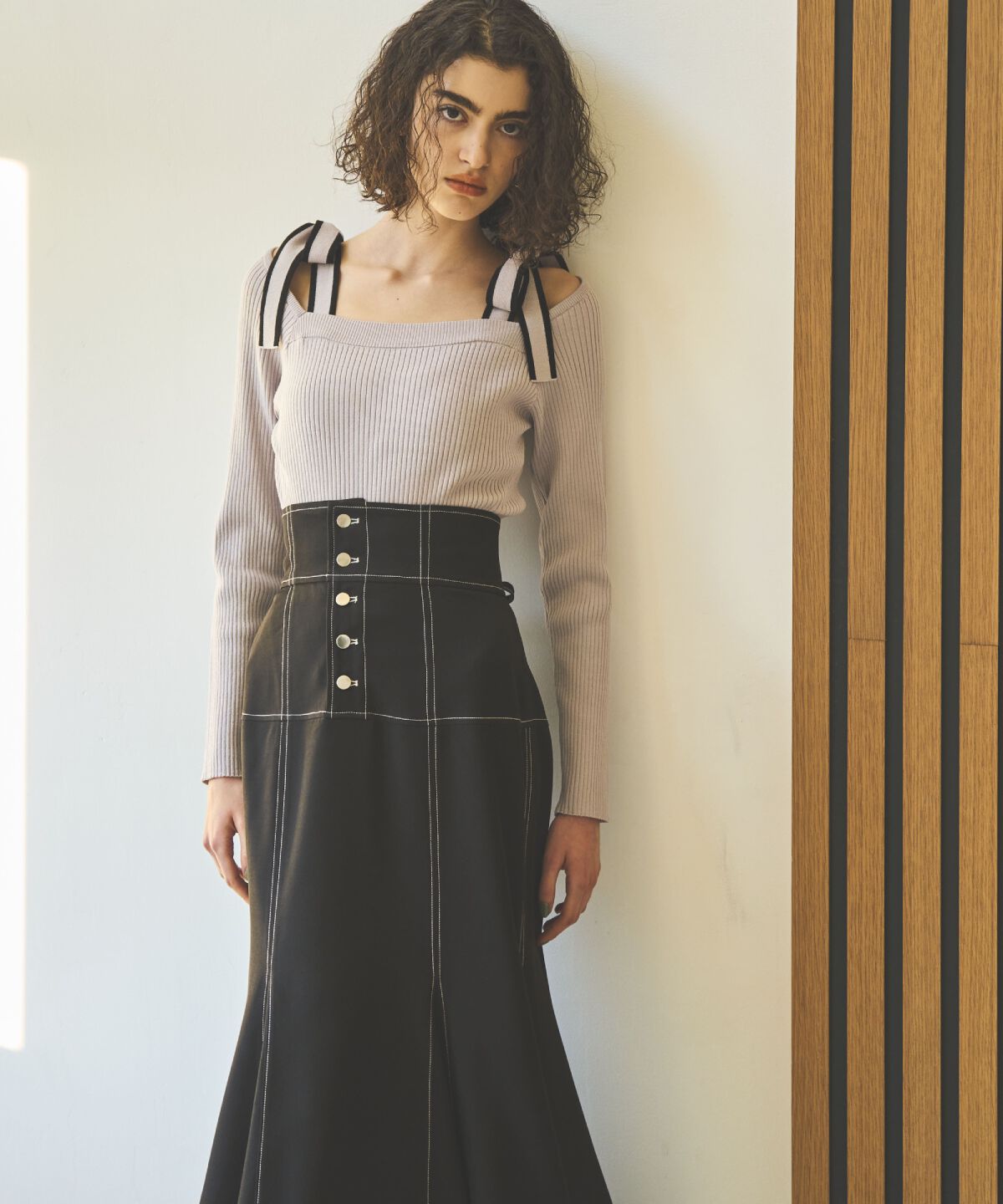 アンドクチュール「配色ショルダーリボンニットプルオーバー」|ニット・セーター|