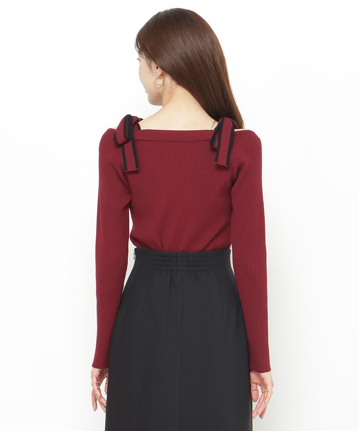 アンドクチュール「配色ショルダーリボンニットプルオーバー」|ニット・セーター|