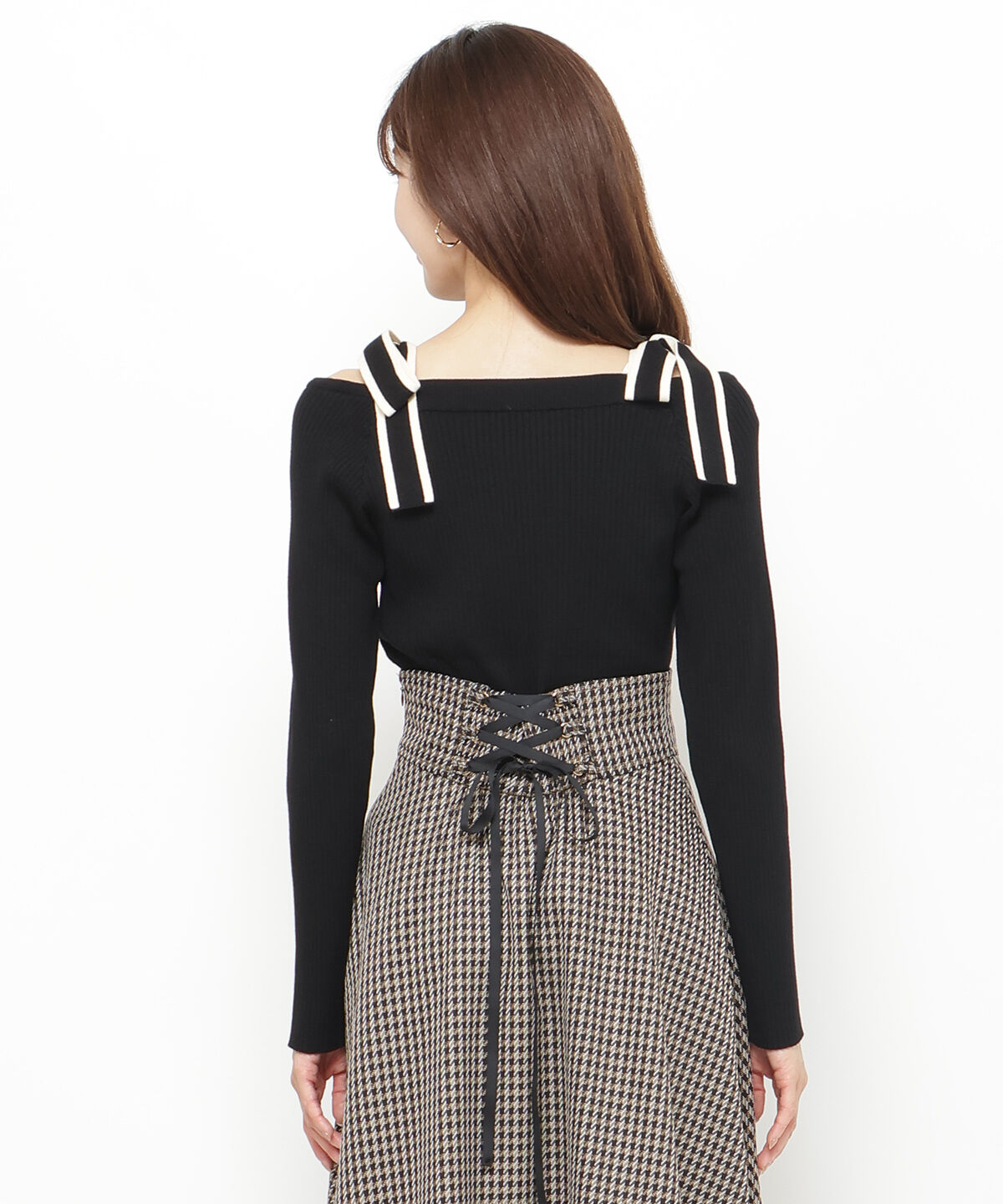 アンドクチュール「配色ショルダーリボンニットプルオーバー」|ニット・セーター|