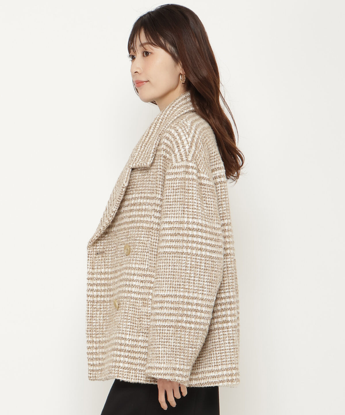 アンドクチュール「ウールグレンチェックショートコート」|ダウン|