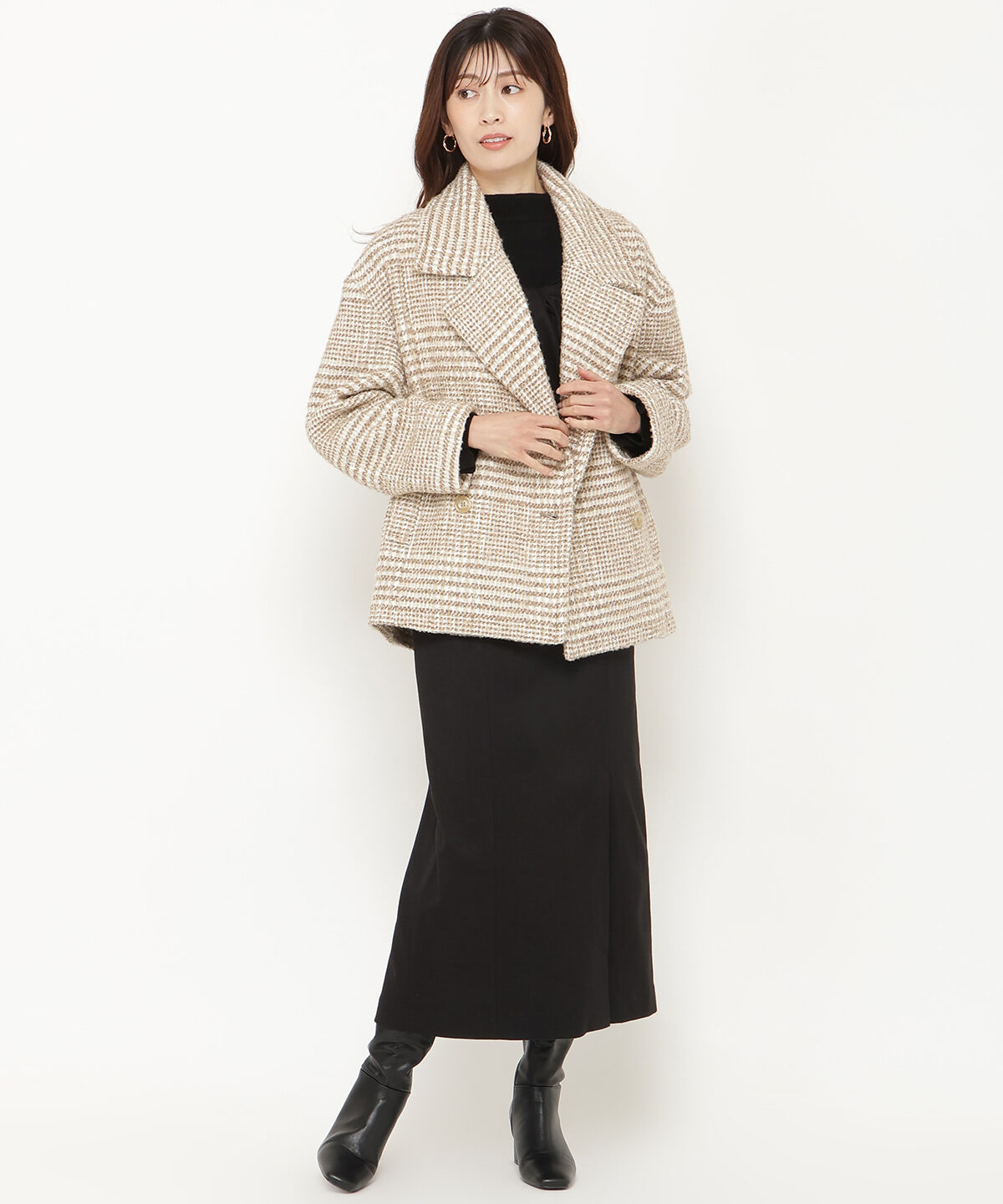 アンドクチュール「ウールグレンチェックショートコート」|ダウン|