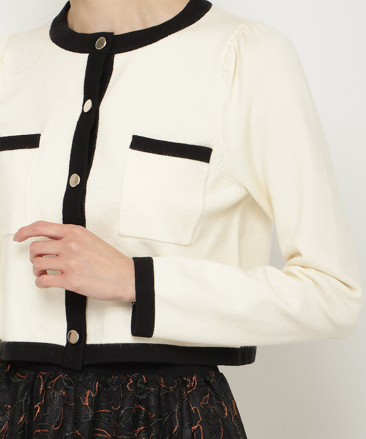 アンドクチュール「配色トリミングニットカーディガン」|カーディガン|