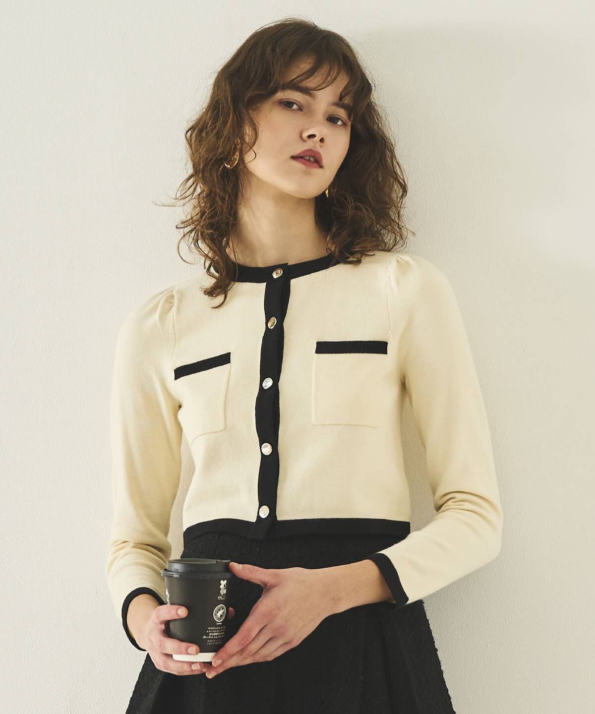 アンドクチュール「配色トリミングニットカーディガン」|カーディガン|