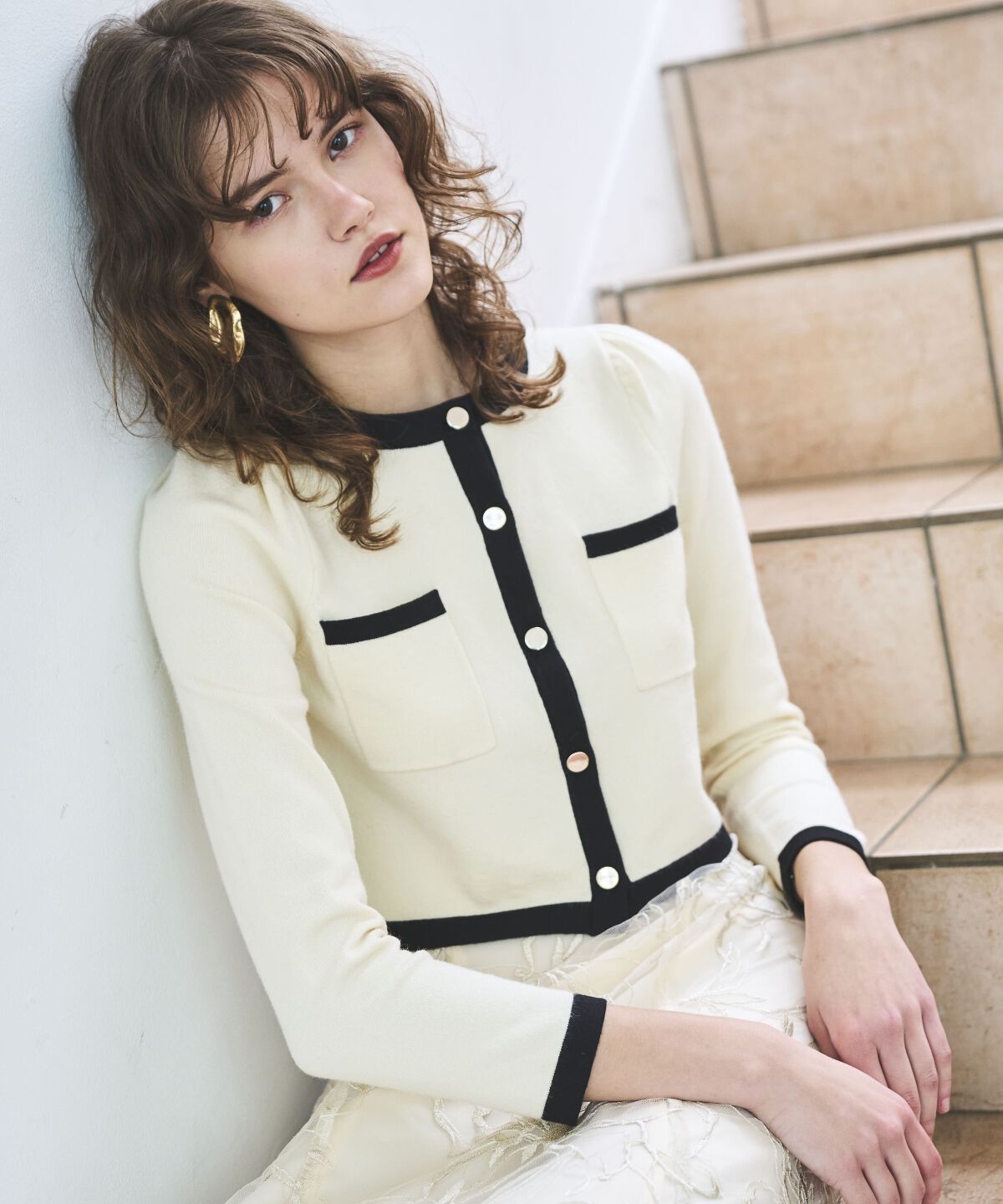 アンドクチュール「配色トリミングニットカーディガン」|カーディガン|