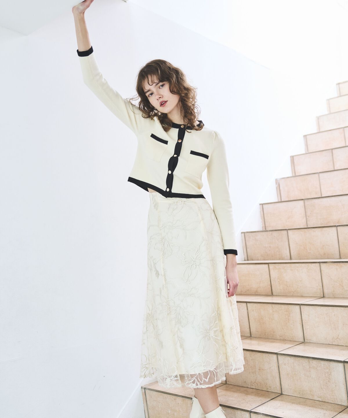 アンドクチュール「配色トリミングニットカーディガン」|カーディガン|