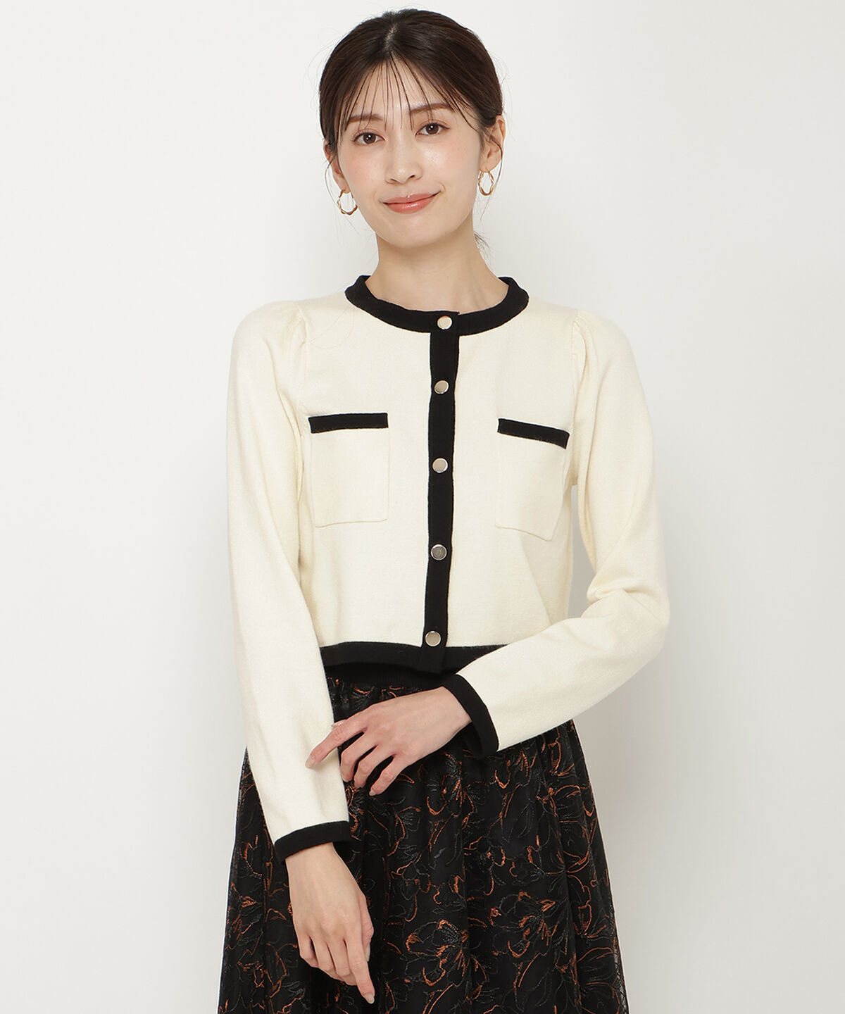 アンドクチュール「配色トリミングニットカーディガン」|カーディガン|