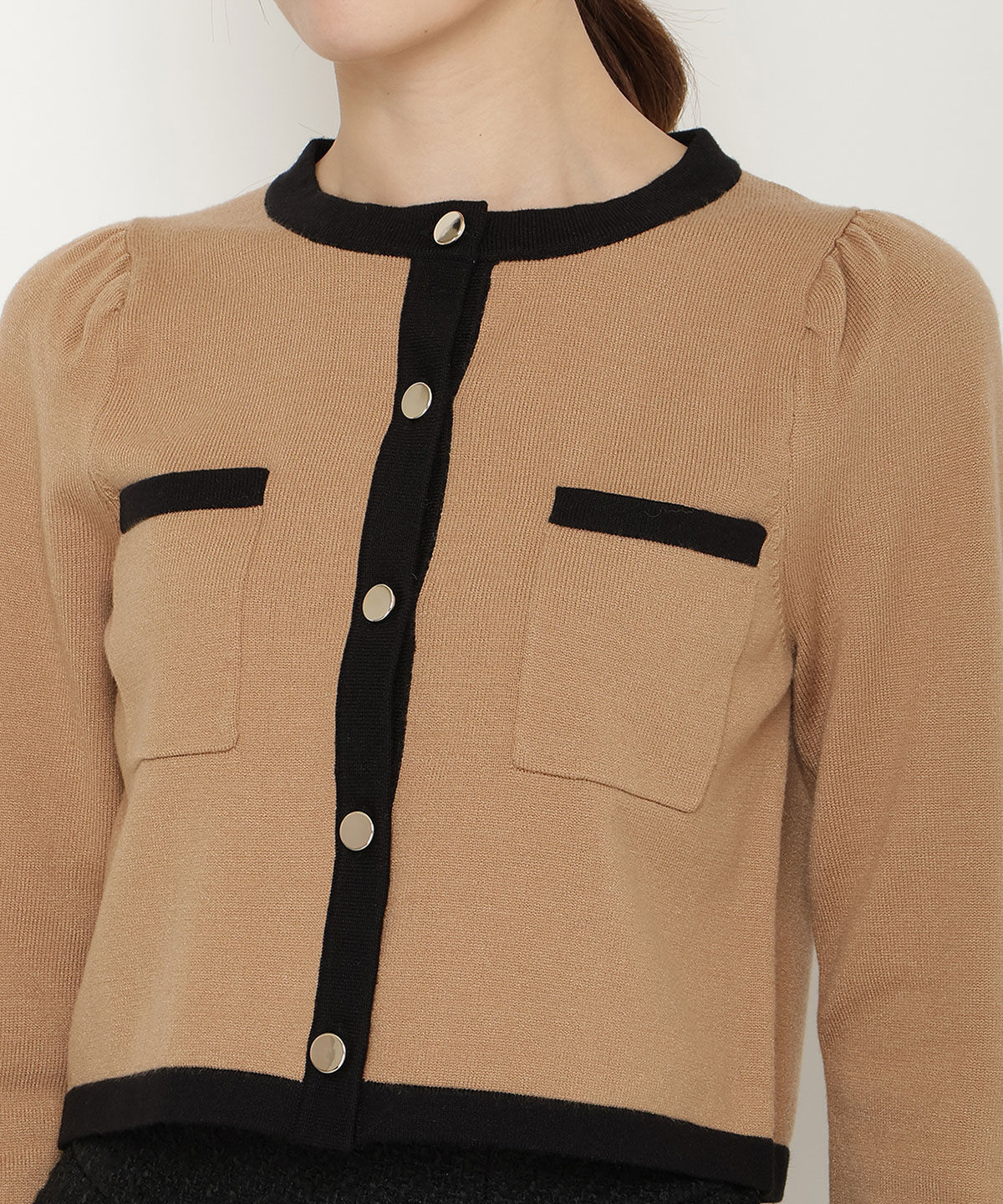 アンドクチュール「配色トリミングニットカーディガン」|カーディガン|