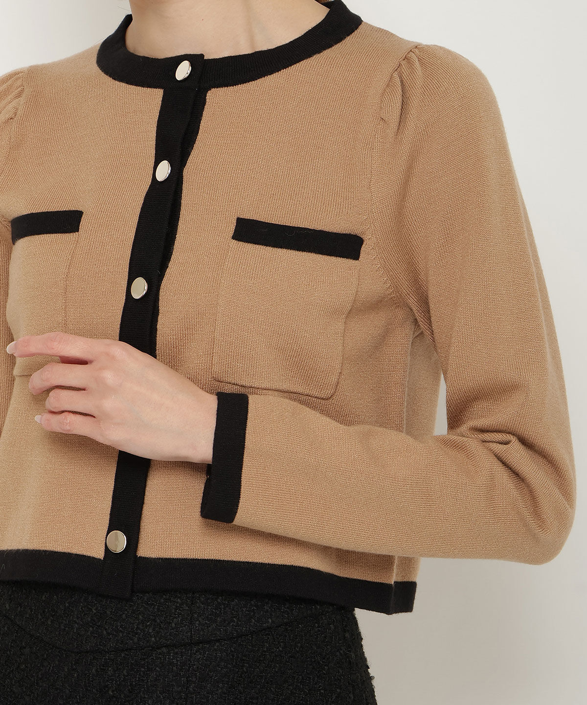 アンドクチュール「配色トリミングニットカーディガン」|カーディガン|