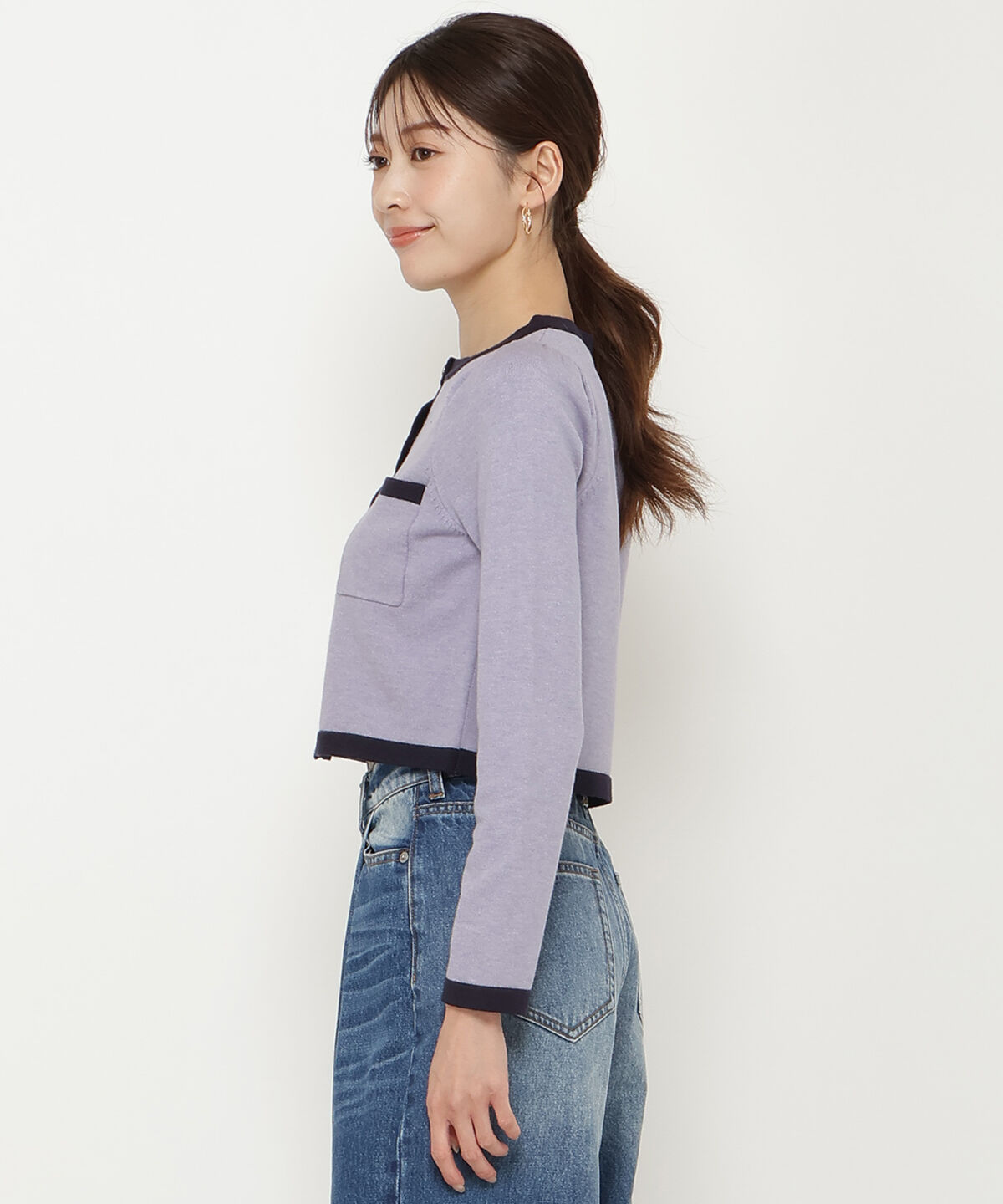 アンドクチュール「配色トリミングニットカーディガン」|カーディガン|