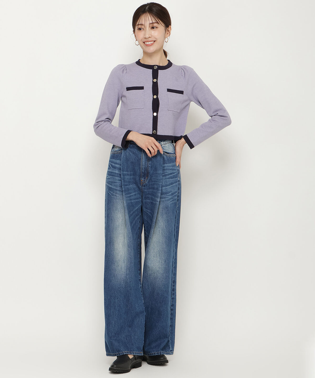 アンドクチュール「配色トリミングニットカーディガン」|カーディガン|