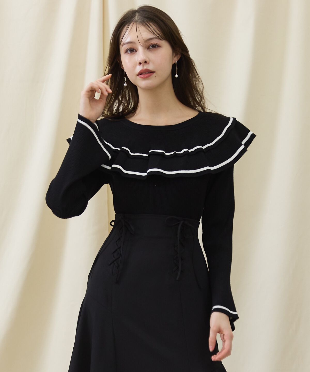 アンドクチュール「配色ケープフリルニット」|ニット・セーター|