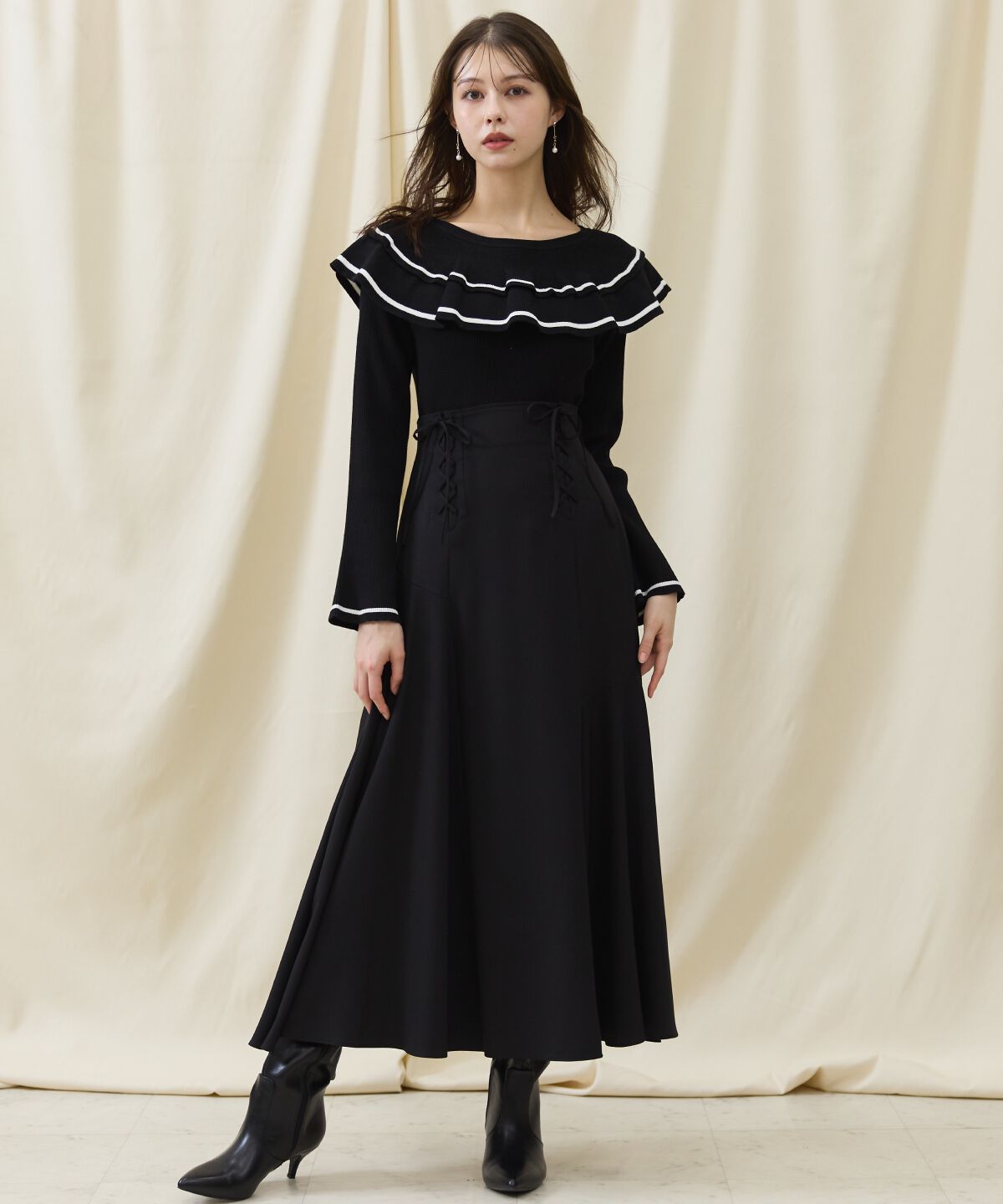 アンドクチュール「配色ケープフリルニット」|ニット・セーター|