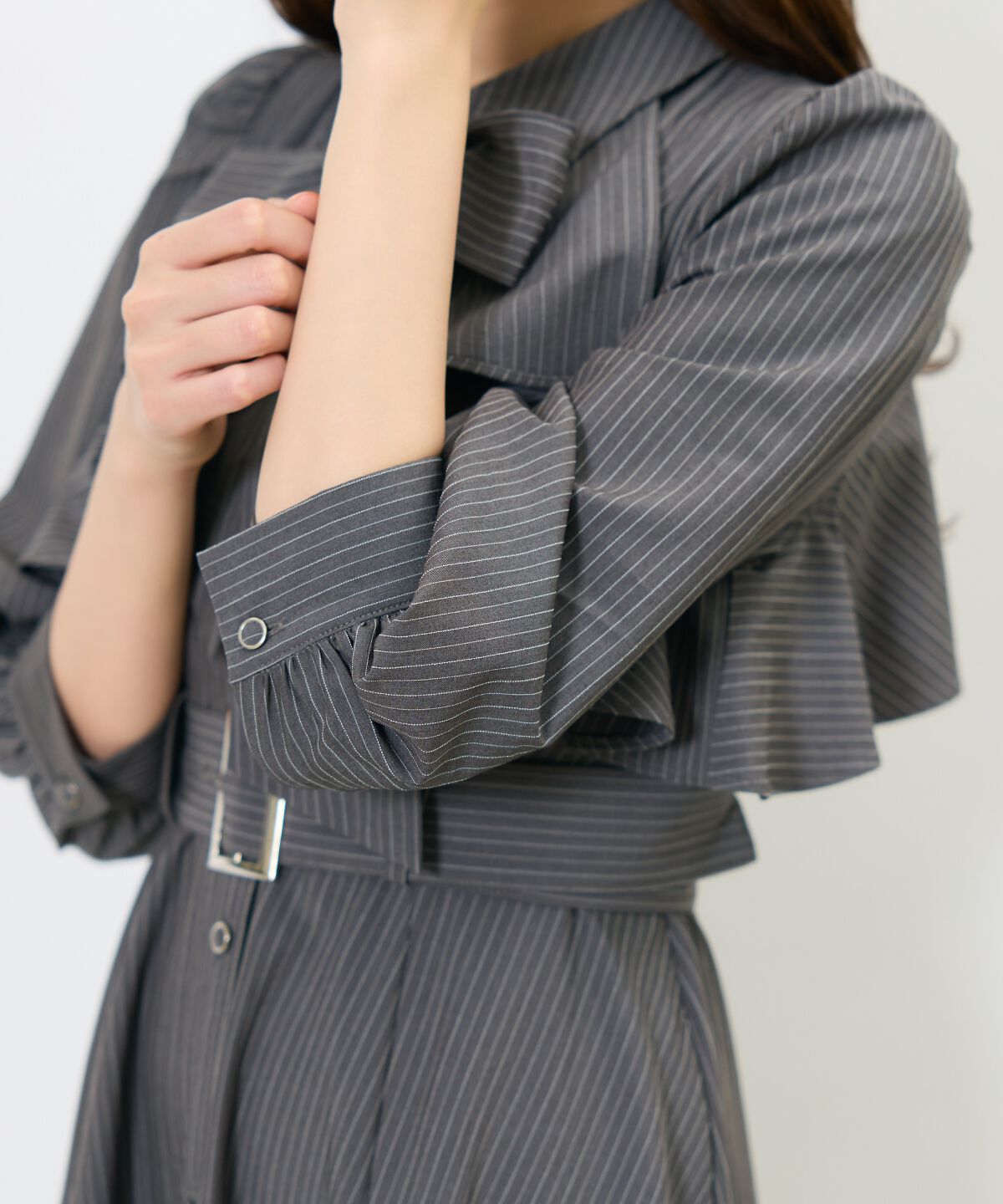 アンドクチュール「ストライプフリルケープワンピース」|ワンピース|