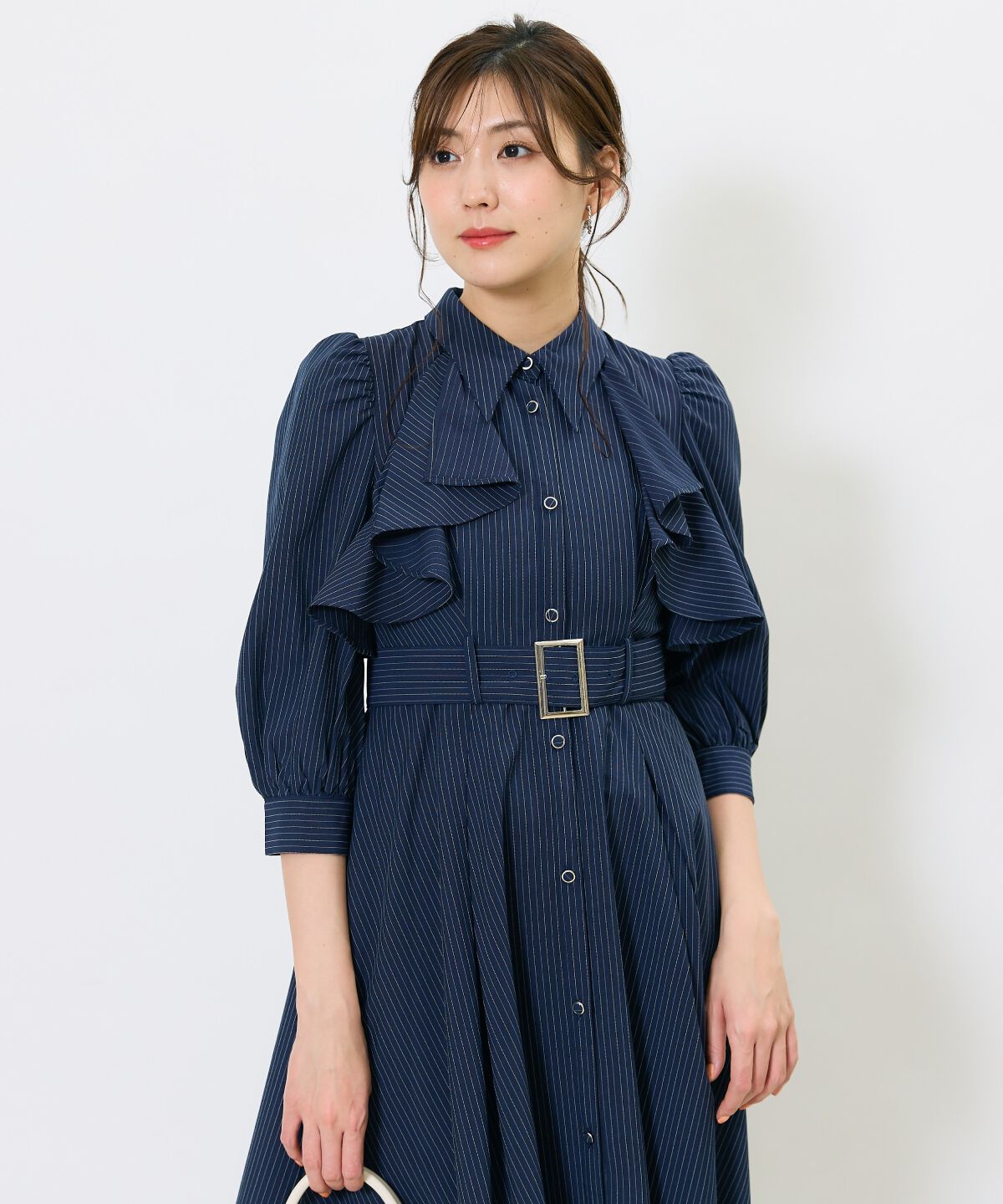 アンドクチュール「ストライプフリルケープワンピース」|ワンピース|