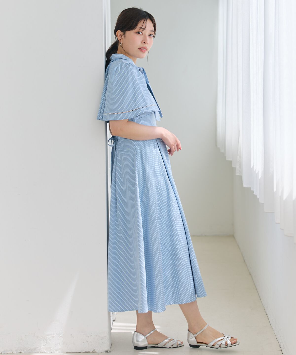 アンドクチュール「ケープデザインストライプワンピース」|ワンピース|