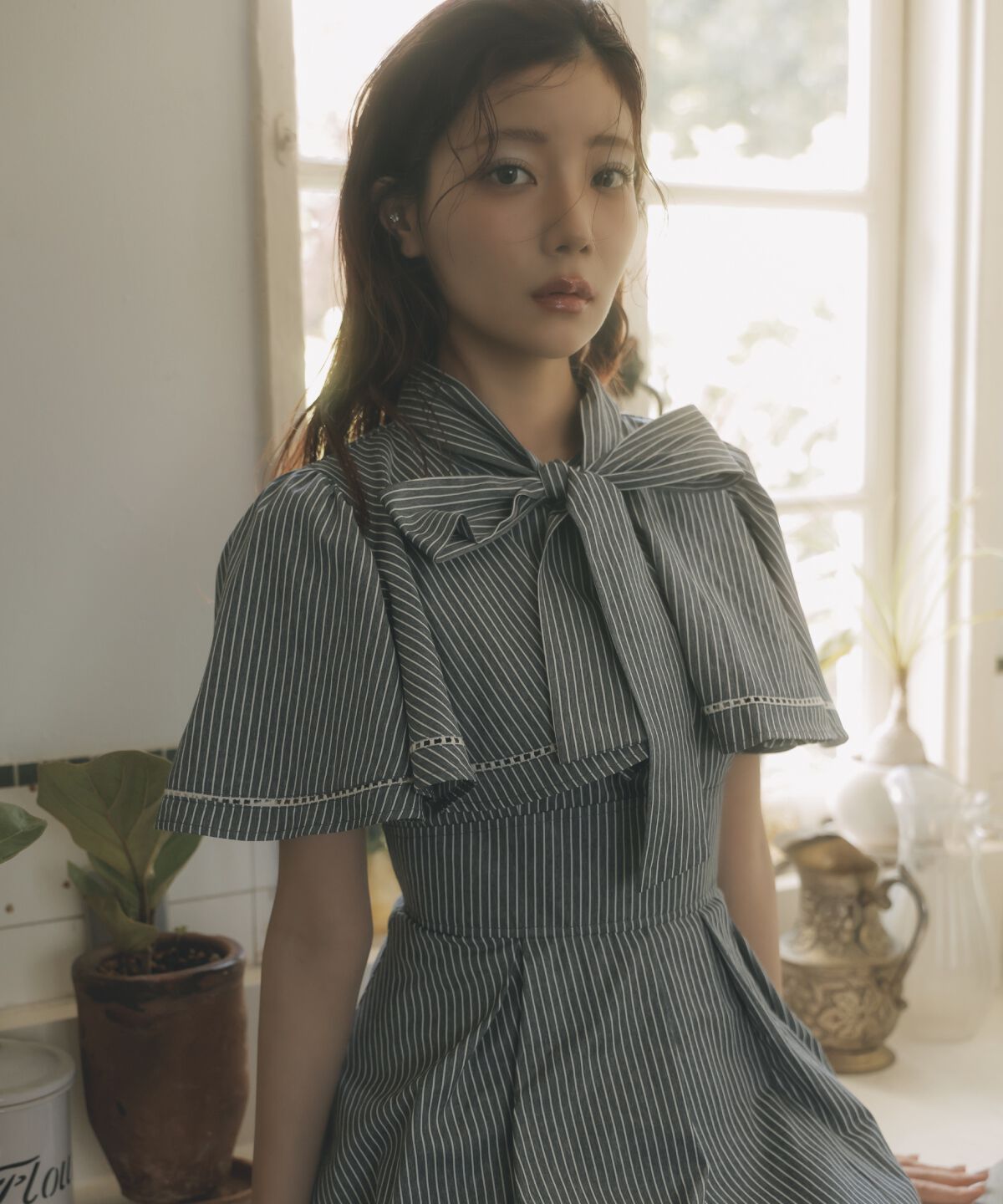 アンドクチュール「ケープデザインストライプワンピース」|ワンピース|