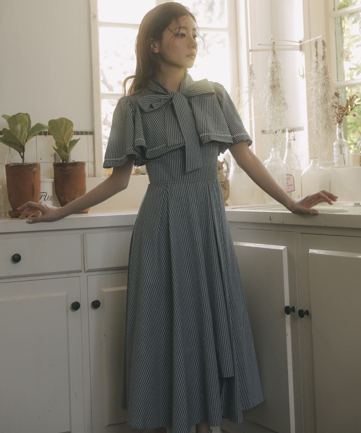 アンドクチュール「ケープデザインストライプワンピース」|ワンピース|