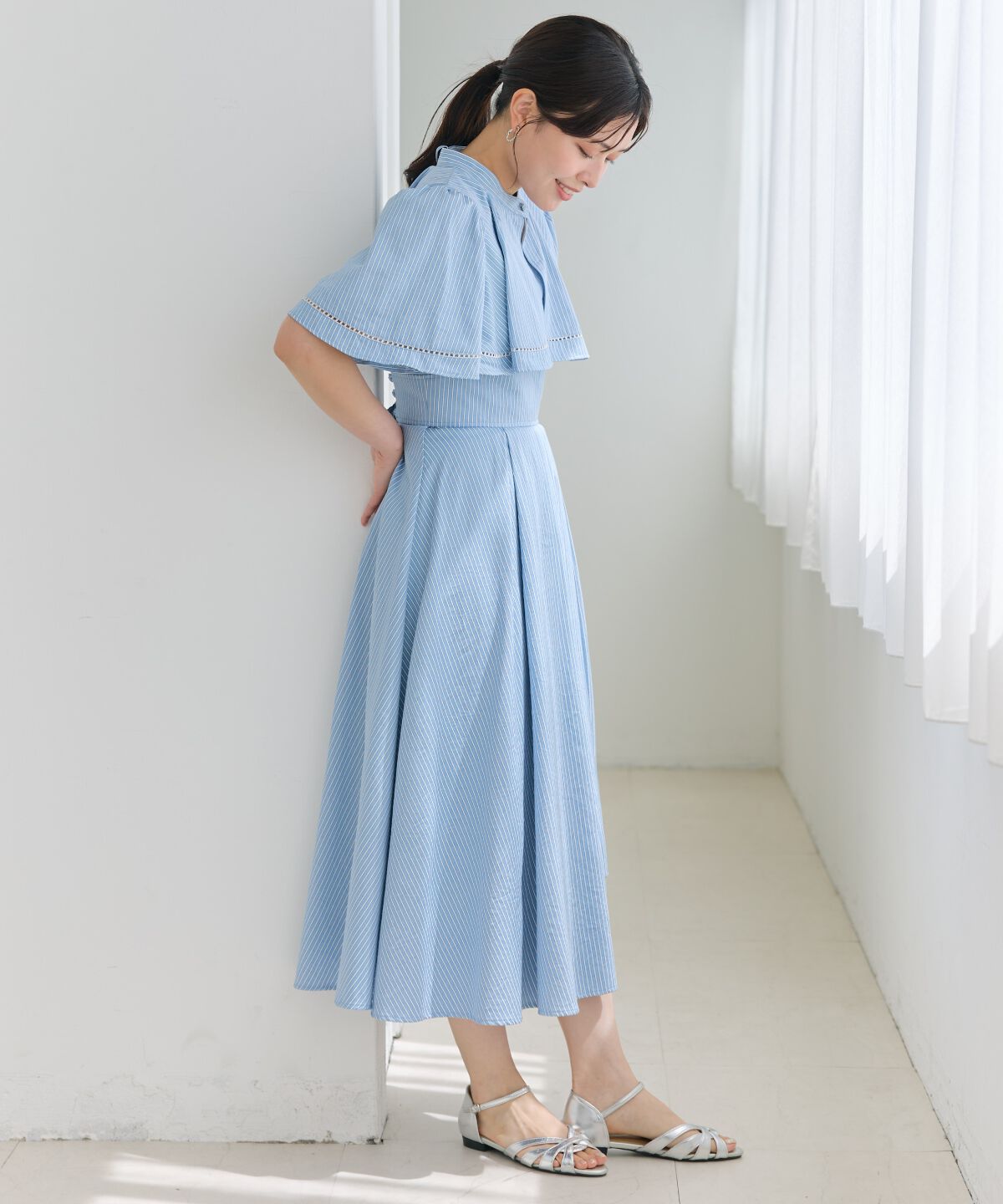 アンドクチュール「ケープデザインストライプワンピース」|ワンピース|