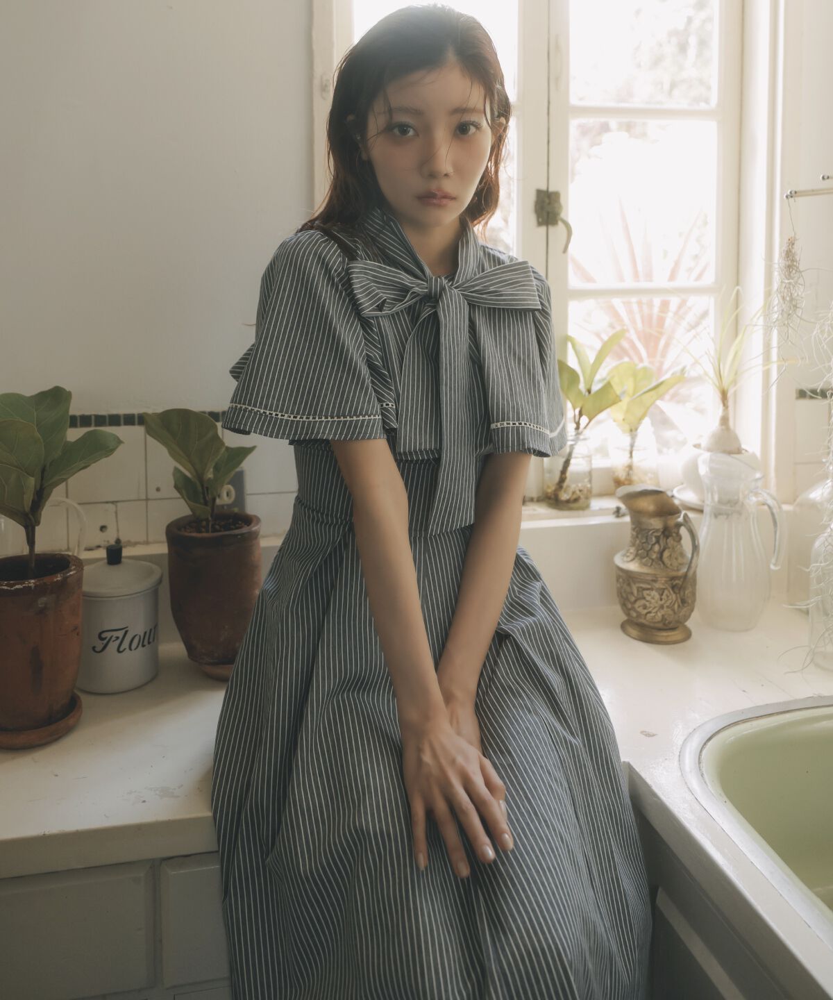 アンドクチュール「ケープデザインストライプワンピース」|ワンピース|