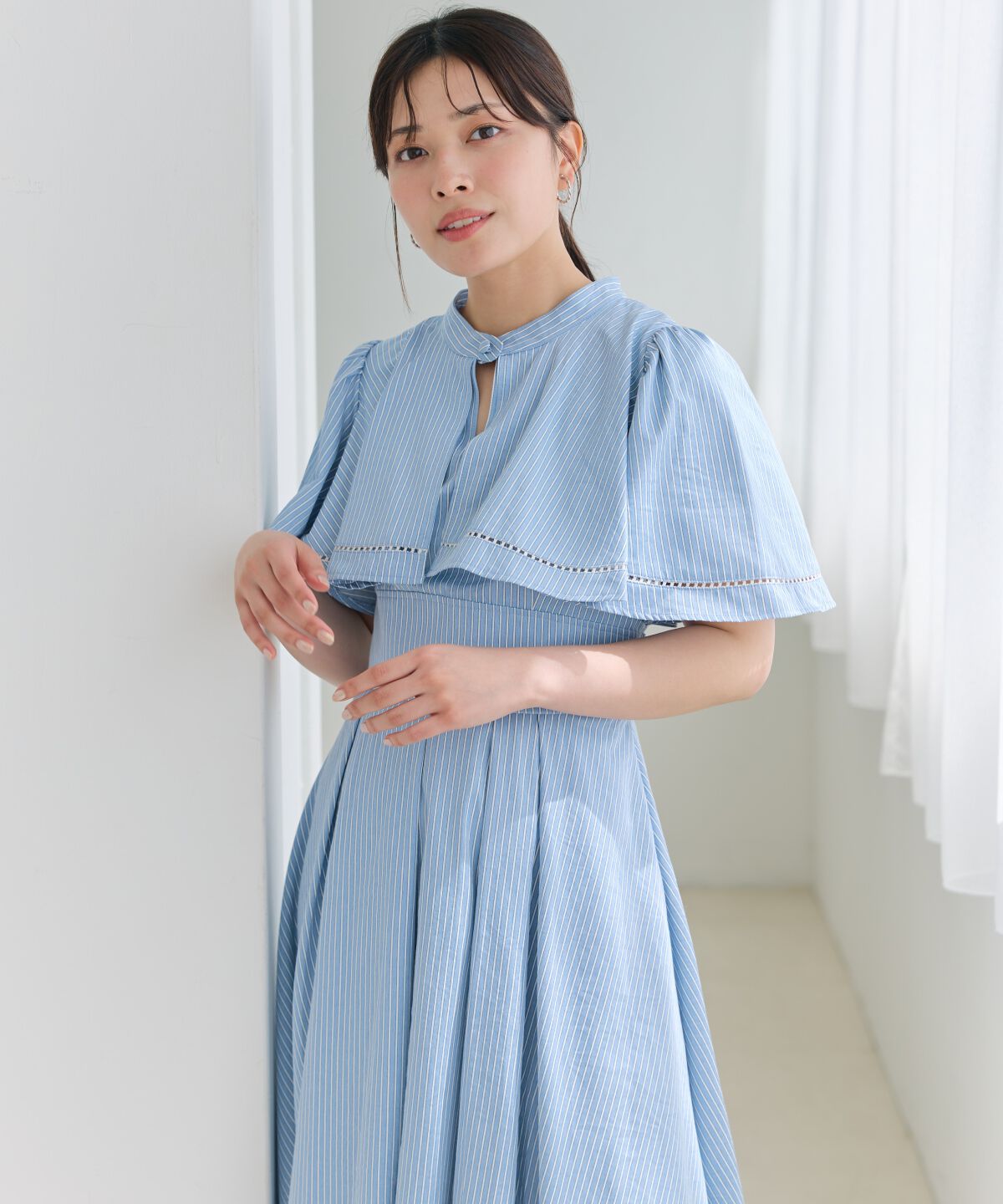 アンドクチュール「ケープデザインストライプワンピース」|ワンピース|