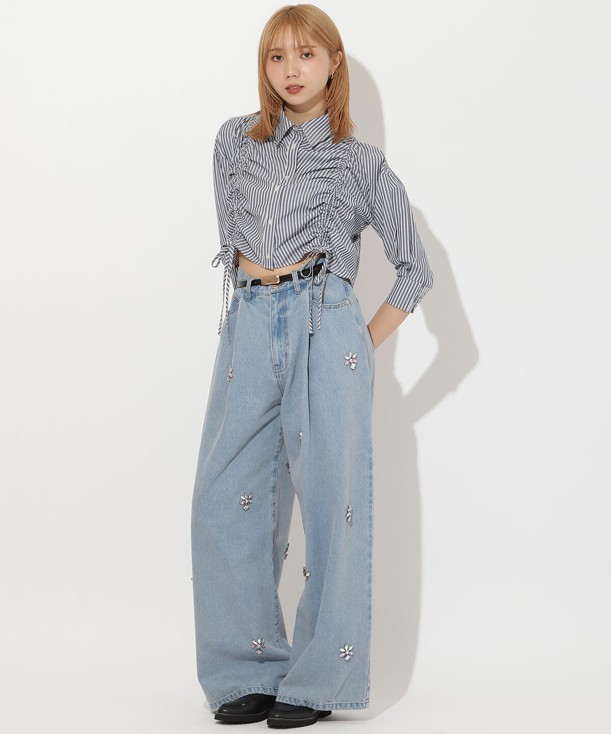 アンドクチュール「ストライプシャーリングブラウス」|シャツ・ブラウス|