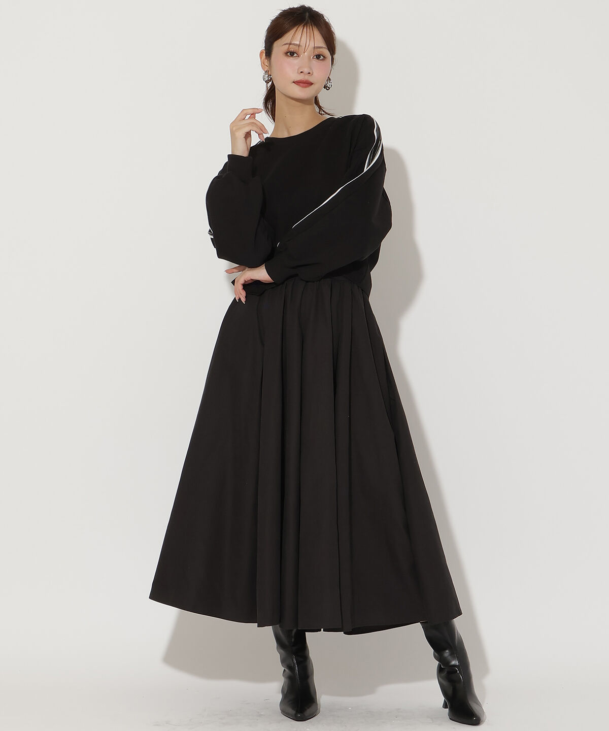 アンドクチュール「ピーチスウェードタックスカート」|フレア|