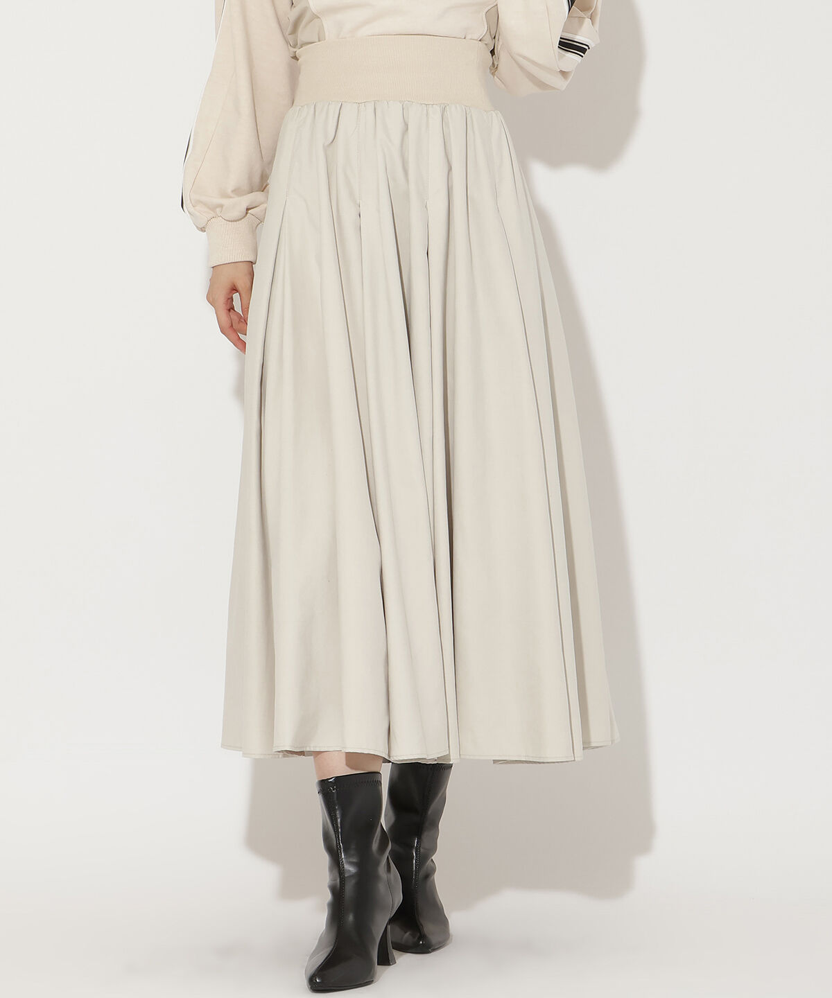 アンドクチュール「ピーチスウェードタックスカート」|フレア|