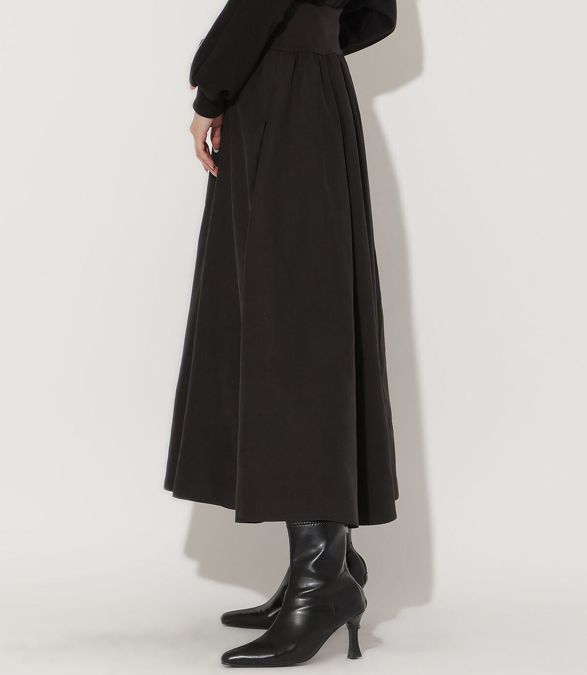 アンドクチュール「ピーチスウェードタックスカート」|フレア|