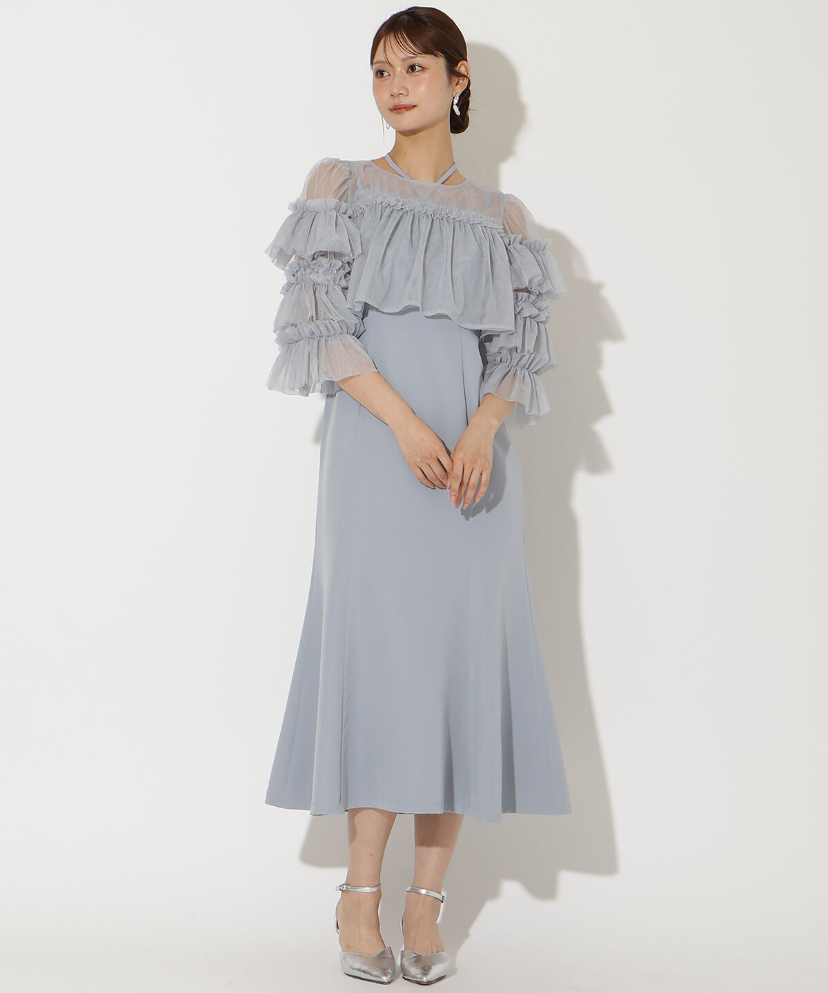 アンドクチュール「ティアードスリーブレイヤードドレス」|ドレス|サックス