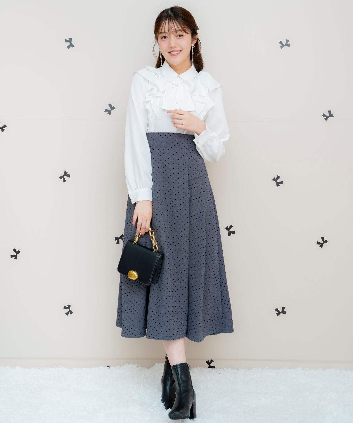 WILLSELECTION「フロッキードットヨーク切替スカート」|フレア|