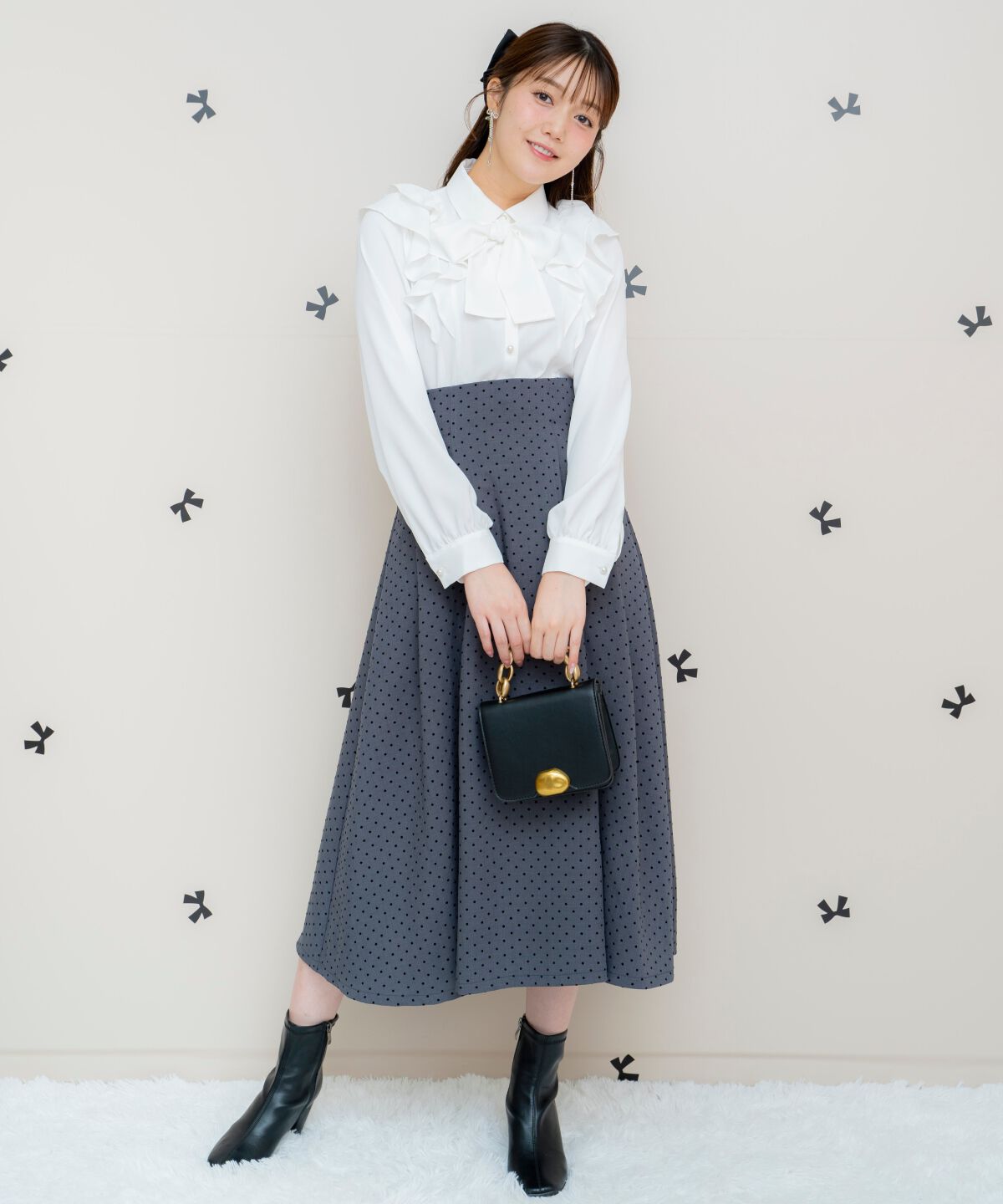 WILLSELECTION「フロッキードットヨーク切替スカート」|フレア|