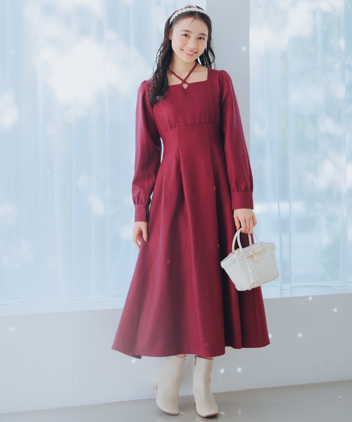 WILLSELECTION「クロスネックフレアワンピース」|ワンピース|ボルドー