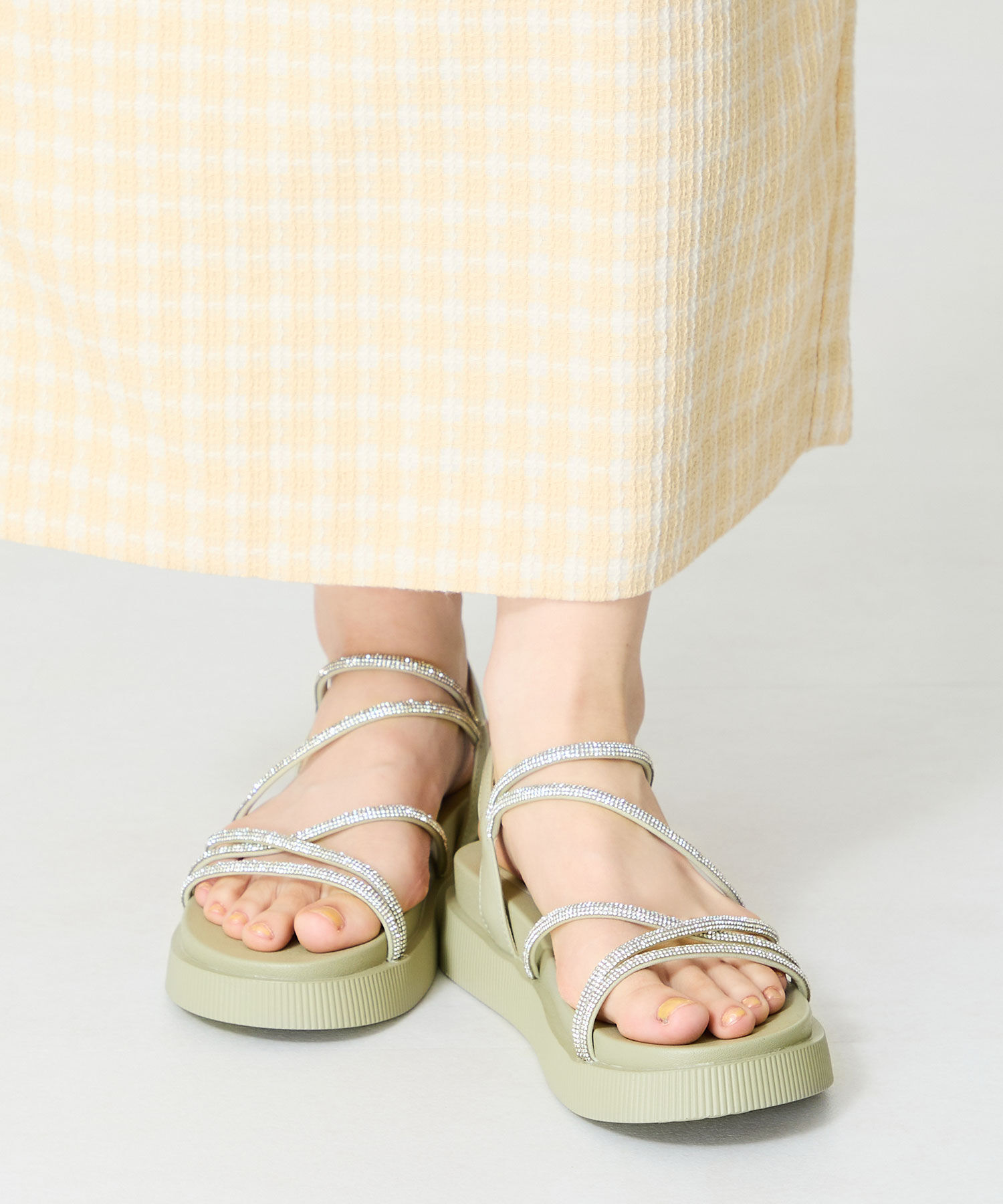 ORiental TRaffic「【追加】ラインストーンストラップサンダル/41217 サンダル 人気 トレンド 売れてる ラインストーン」|サンダル|