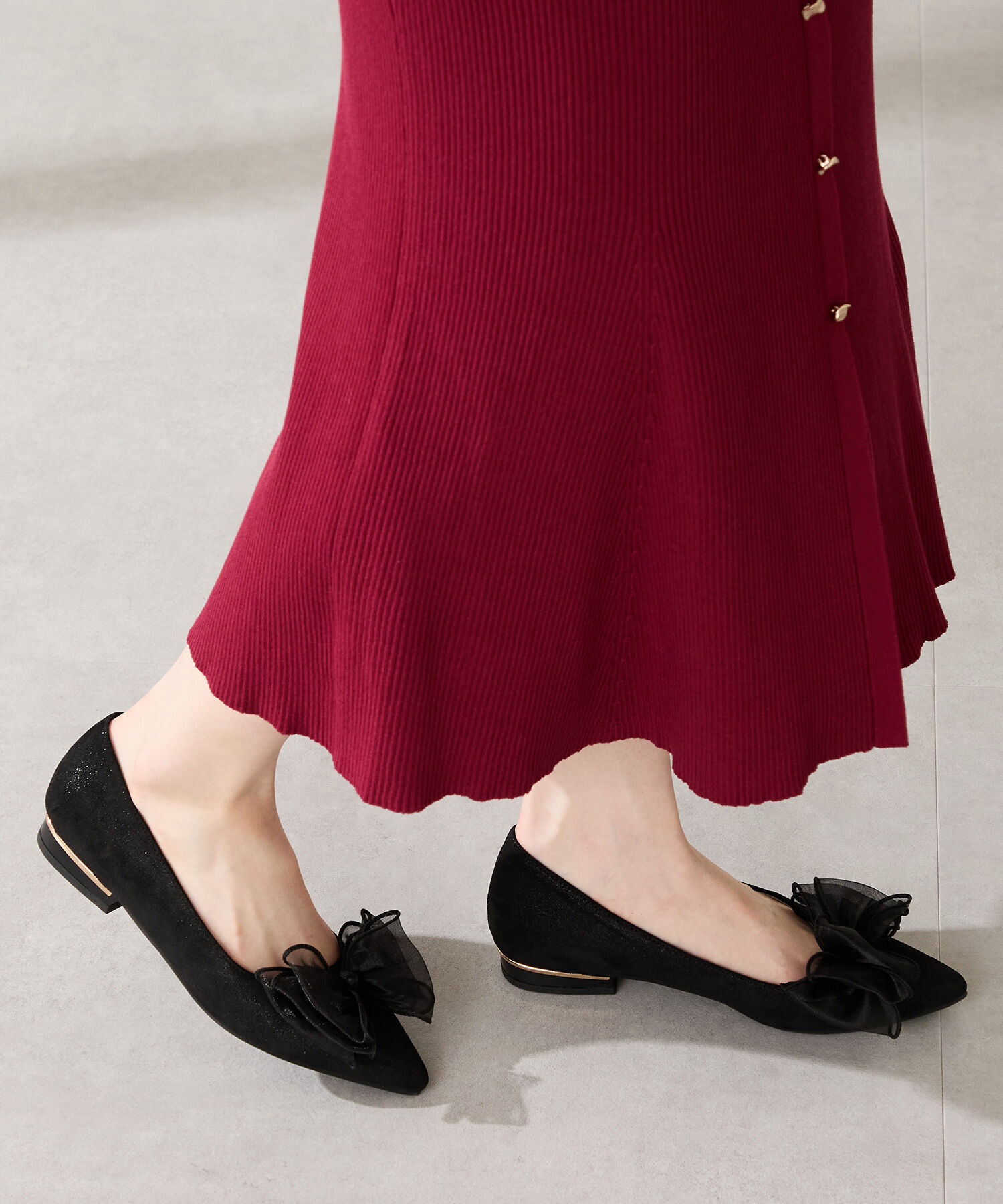 ORiental TRaffic「●2025秋冬新作●ビッグ チュールリボン パンプス /51321 フラット」|パンプス|BLACK