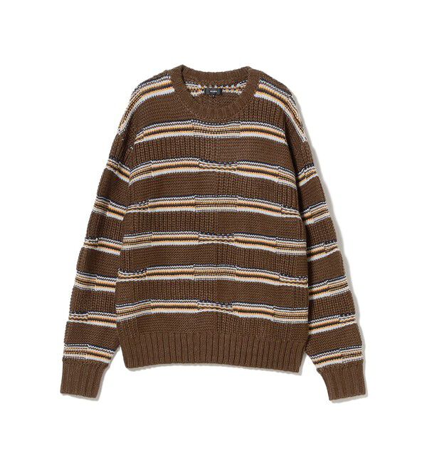 BEAMS「3ゲージ リンクス マルチボーダー クルーネック ニット」|ニット・セーター|BROWN