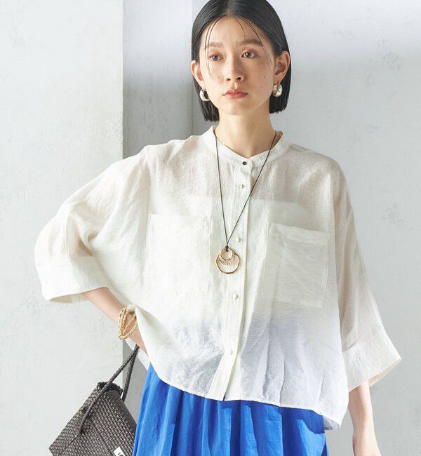 SHIPS for women「〈手洗い可能〉シルク混 シアー 羽織 シャツ」|シャツ・ブラウス|オフホワイト