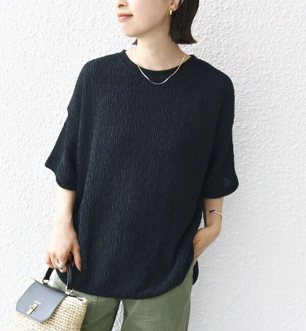 SHIPS for women「〈手洗い可能〉ランダム ブルーゼ ショート スリーブ プルオーバー」|Tシャツ・カットソー|ブラック