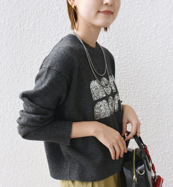 SHIPS for women「【WEB限定】〈手洗い可能〉スパンコール ロゴ ニット」|ニット・セーター|