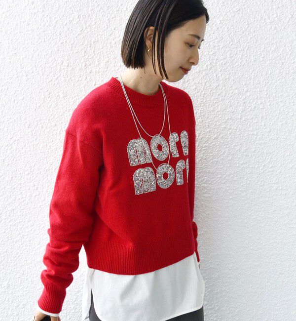 SHIPS for women「【WEB限定】〈手洗い可能〉スパンコール ロゴ ニット」|ニット・セーター|
