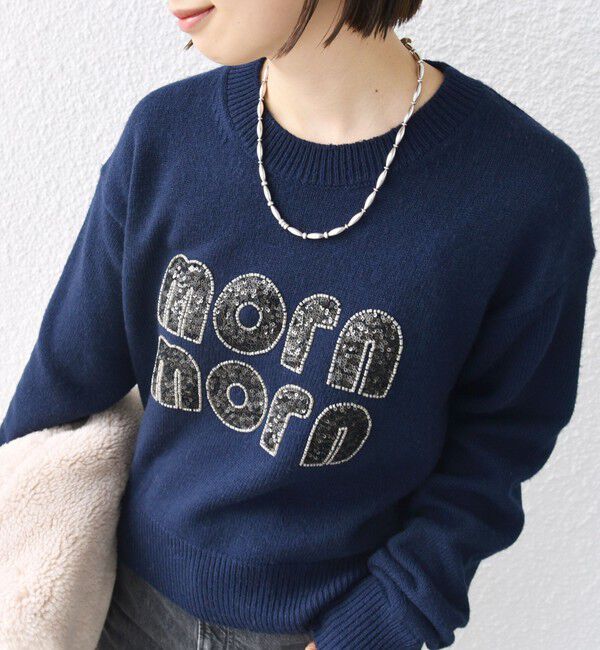 SHIPS for women「【WEB限定】〈手洗い可能〉スパンコール ロゴ ニット」|ニット・セーター|ネイビー