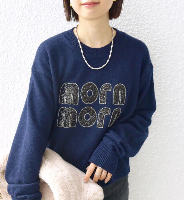 SHIPS for women「【WEB限定】〈手洗い可能〉スパンコール ロゴ ニット」|ニット・セーター|