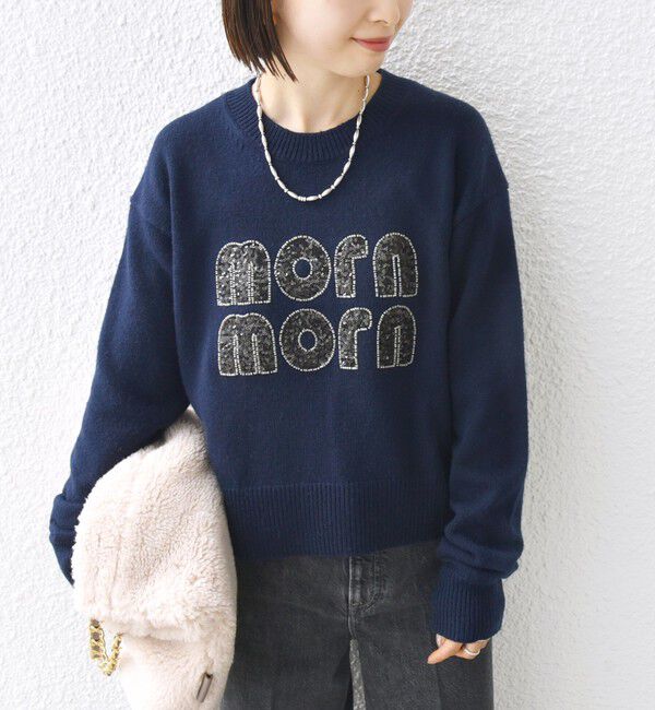 SHIPS for women「【WEB限定】〈手洗い可能〉スパンコール ロゴ ニット」|ニット・セーター|
