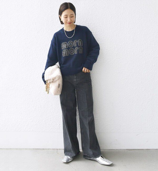 SHIPS for women「【WEB限定】〈手洗い可能〉スパンコール ロゴ ニット」|ニット・セーター|