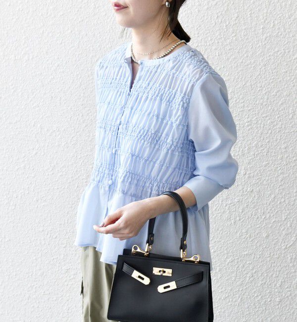 SHIPS any「SHIPS any:〈洗濯機可能〉シアー シャーリング プチフリル ペプラム ブラウス」|シャツ・ブラウス|