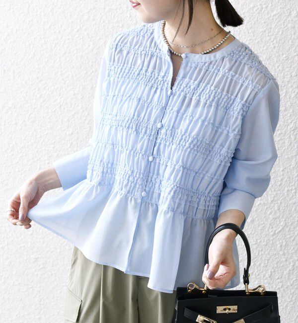 SHIPS any「SHIPS any:〈洗濯機可能〉シアー シャーリング プチフリル ペプラム ブラウス」|シャツ・ブラウス|