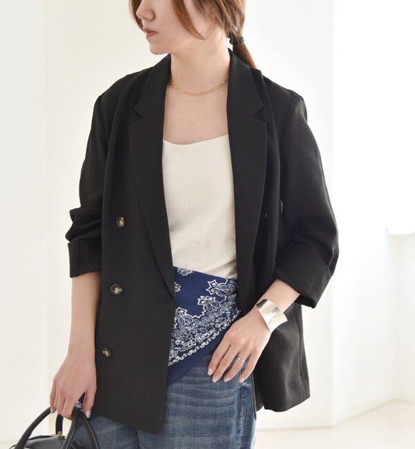 quaranciel「quaranciel:〈手洗い可能〉メッシュ ダブルブレスト テーラード ジャケット」|テーラードジャケット|ブラック