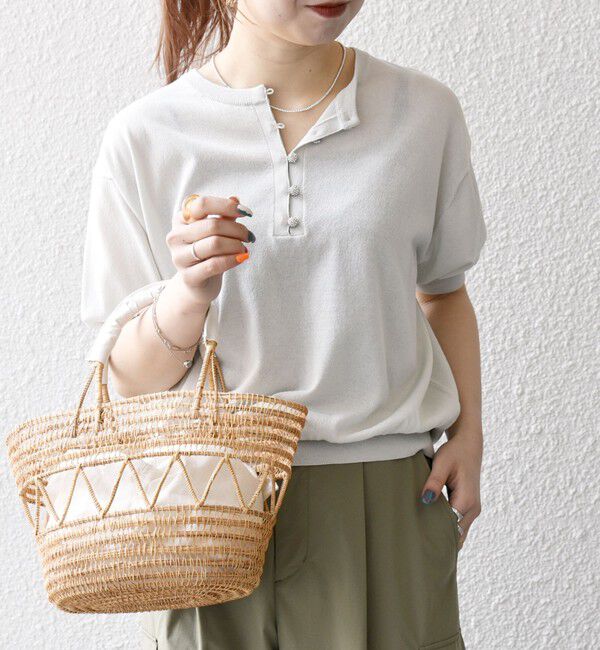 SHIPS any「SHIPS any:〈接触冷感/手洗い可能〉ビジュー ヘンリーネック ニット プルオーバー」|ニット・セーター|ライトグレー