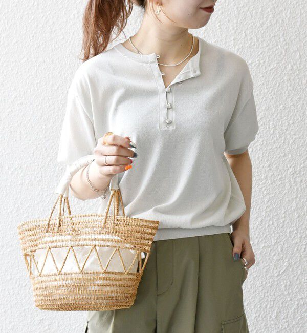 SHIPS any「SHIPS any:〈接触冷感/手洗い可能〉ビジュー ヘンリーネック ニット プルオーバー」|ニット・セーター|